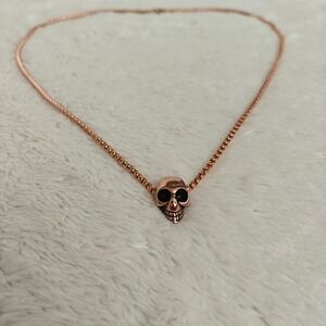 Steeltime Rose Gold Tone Stainless Steel Skull Pendant Box Chain Necklace 12"
